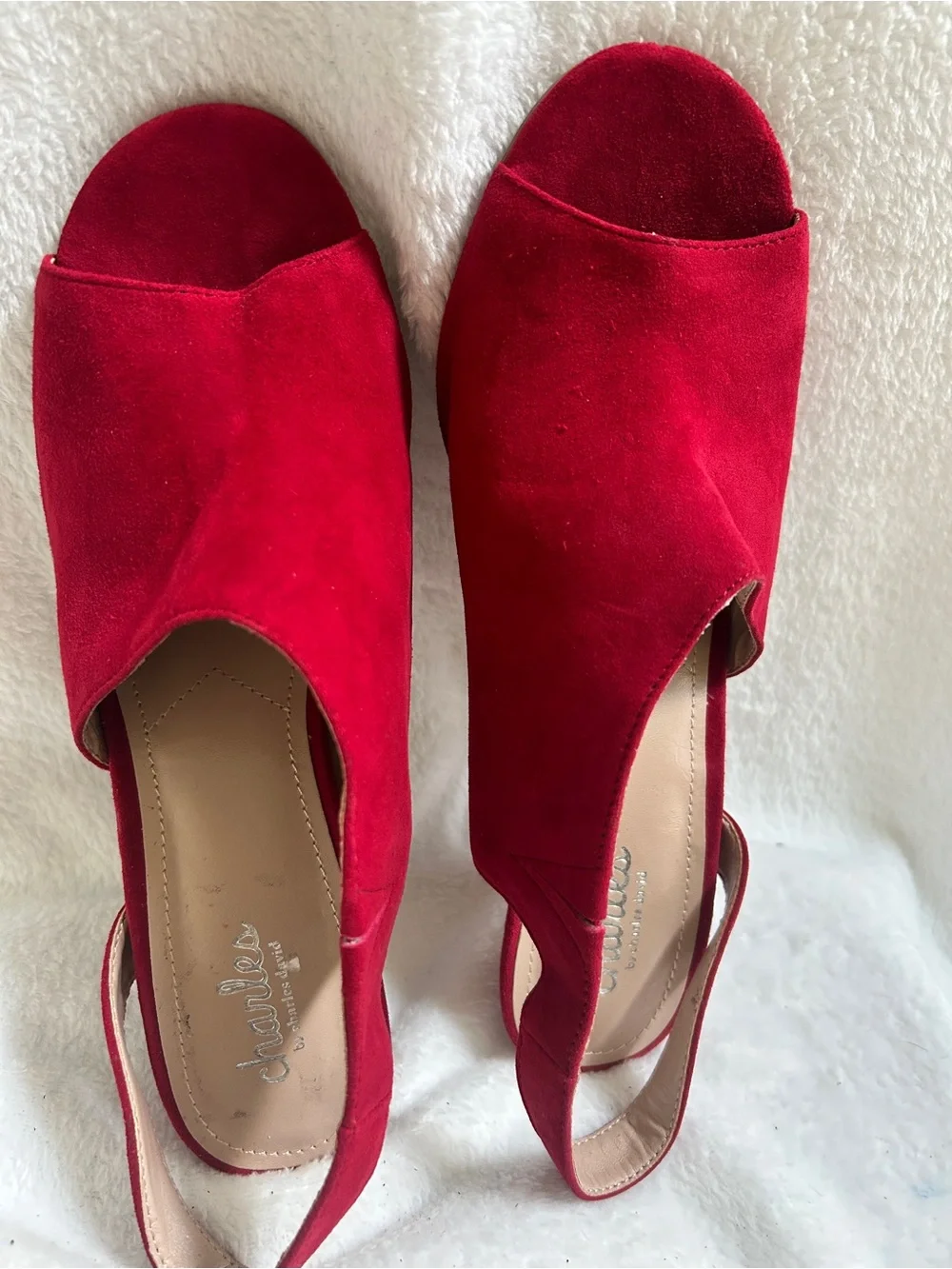 Charles David Red Suede Peep-Toe Slingback Heels